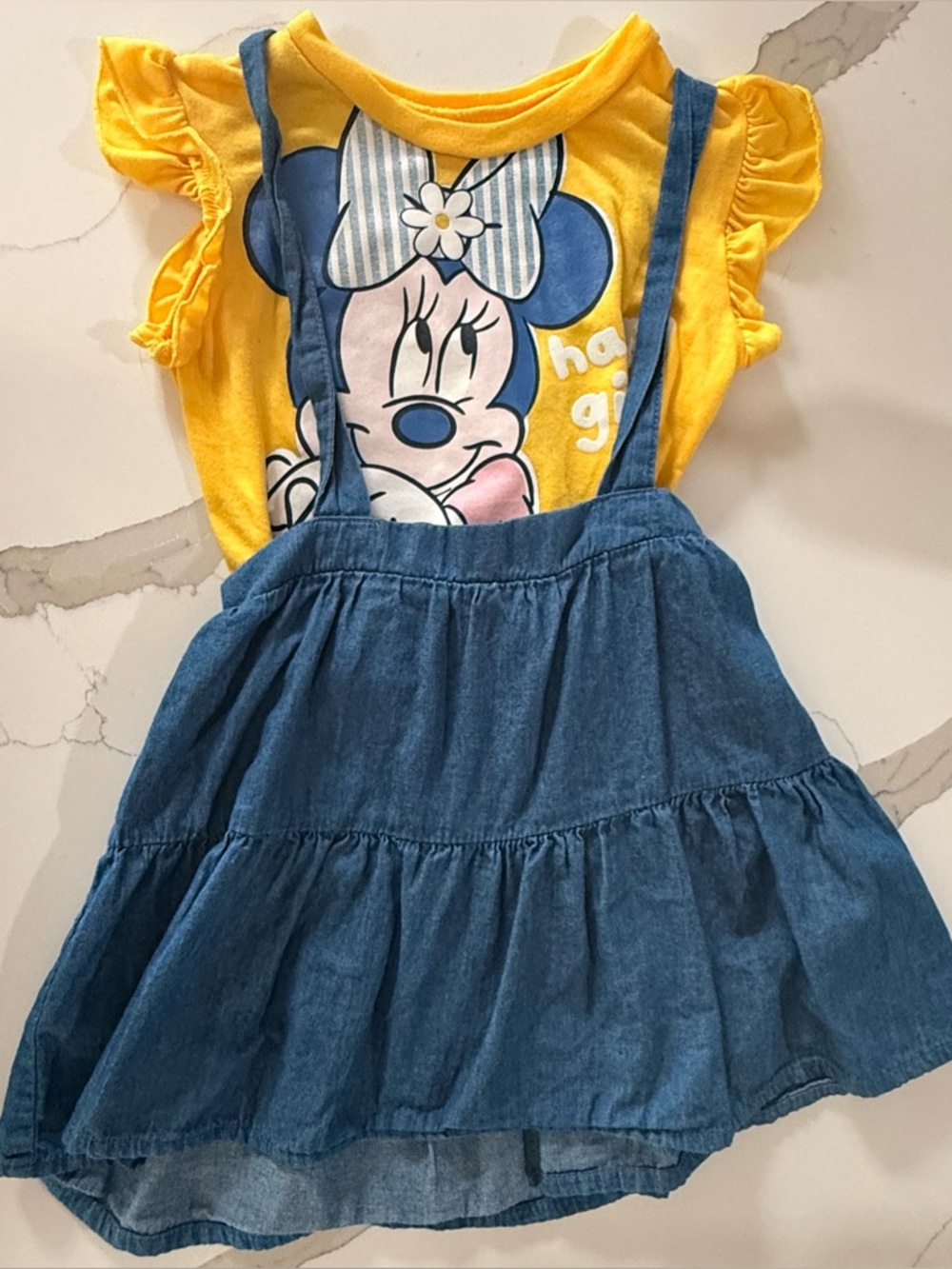 Disney  Minnie Mouse Outfit Set Girls 4T Ruffle Tee Denim Jumper dress
